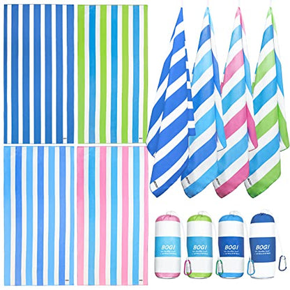 BOGI 4 Pack Microfiber Beach Towel Set for Travel Bath Beach Swim Gym Yoga（L 63''x31.5''） - color: Blue+bblue+gblue+pblue, size: L:63"x31.5" with 16"x16"