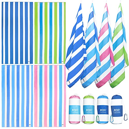 BOGI 4 Pack Microfiber Beach Towel Set for Travel Bath Beach Swim Gym Yoga（L 63''x31.5''） - color: Blue+bblue+gblue+pblue, size: L:63"x31.5" with 16"x16"