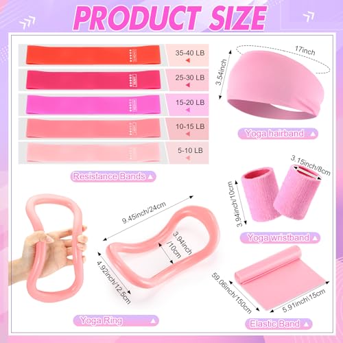 Poen Home Pilates Essentials Kit for Women 30 Pcs Pilates Ring and Ball Equipment Set with Yoga Ball Stretching Strap 8 Shape Resistance Bands Non Slip Sock Wristbands Gym Bags Exercise