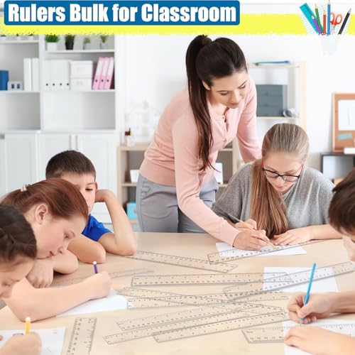 32 Pack Clear Ruler 12 Inch Bulk with Centimeters and Millimeters, Metric Rulers Measuring Drawing Tool for Kids, Ideal Back to School Office Home Supplies - size: 12 Inch