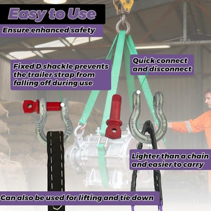 HENBOW Web Sling with D Ring Shackle,8FT× 1In Heavy Duty Flat Lift Sling 2200 lbs Safety Load，Lift Sling Straps for Hoist Car Tree Saver Winch Recovery - size: 1 Inch × 8 FT