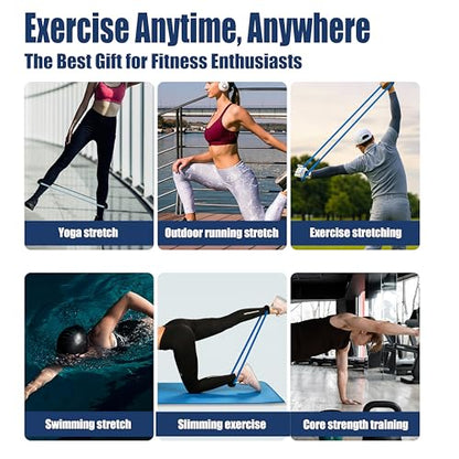 [Set of 2] Figure 8 Fitness Resistance Bands with Soft Handles, Skin-Friendly Natural Latex Elastic Loop,10-15 Pound Tension, Long and Short Stretch, Exercise and Workout for Men and Women