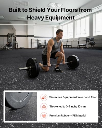 VEVOR 0.4Inch 96sq.ft 24 Tiles Gym Flooring for Home Gym, Rubber Top with High Density EVA Foam, 24 x 24In Gym Floor Exercise Equipment Mats, Interlocking Gym Mats, Puzzle Workout Mats, Black & Gray - color: Black & Grey, style: 24 Tiles (96 Sq Ft)