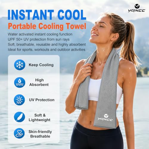 YQXCC 4 Pack Cooling Towels (47"x12"), Ice Cool Towels for Neck & Face - color: Light Gray 4 Packs