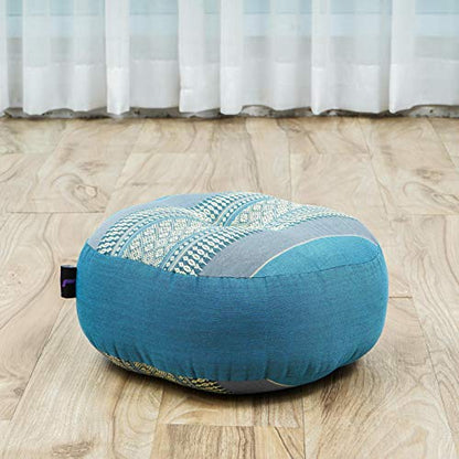 Leewadee Meditation Cushion Set – 1 Small Zafu Yoga Pillow and 1 Small Roll-Up Zabuton Mat Filled with Kapok - color: Sf22 - Blue