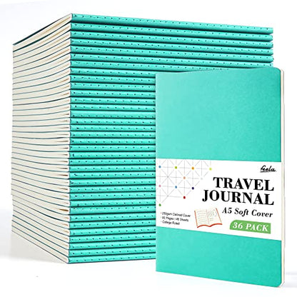 36 Pack Soft Cover Journal Bulk, Feela Lined Blank Travel Journal for Women Men Writing, Notebooks College Ruled for Work, Note Taking Notebook School Business Supplies, 8.2” x 5.5”, A5, Emerald - color: 36 Emerald