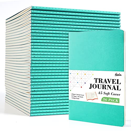 36 Pack Soft Cover Journal Bulk, Feela Lined Blank Travel Journal for Women Men Writing, Notebooks College Ruled for Work, Note Taking Notebook School Business Supplies, 8.2” x 5.5”, A5, Emerald - color: 36 Emerald
