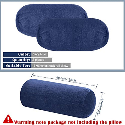 Remerry 2 Pcs 16 x 6 Inches Velvet Neck Roll Pillow Cover with Zipper, Soft Bolster Pillowcases for Cylindrical Pillow (Cover Only, Bolster Not Included)(Navy Blue) - color: Navy Blue, size: 16 x 6 Inches