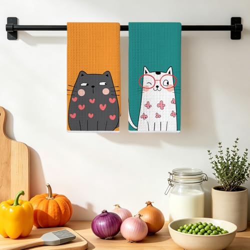 Jztco 2 Pcs Cute Cat Kitchen Towels, Cats Gifts Reusable Hand Towels - color: Multi 1489