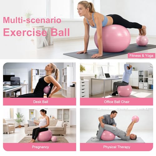 4Pcs Yoga Ball Set includes Large and 9in Pilates Balls, Massage & Spiky Ball for Fitness ,Anti-Burst Exercise Ball with Pumb for Pregnancy,Physical Therapy,Office Chair, Home Workout,3Sizes,3Colors - color: Pink, size: L(23-26inch/58-65cm)