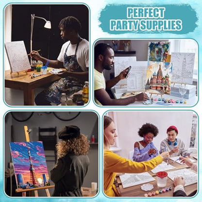 Sherr 96 Pcs 12 Sets Pre Drawn Canvas Kit for Painting Craft Sip and Paint Kit for Adults Pre Printed Canvas Painting Favor for DIY Birthday Gifts Adult's Date Party, 8 x 10 Inches (City) - style: City