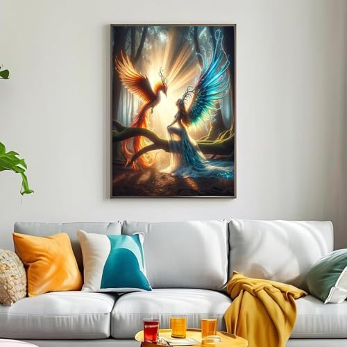 WPYTNM Diamond Painting Kit, 5D Fantasy Forest Phoenix and Goddess Art,DIY Handmade Full Drill, Canvas, 12x16 Inches, Art Deco Style, Adult - color: 5D Fantasy Forest Phoenix and Goddess Art,