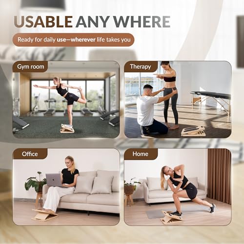 2 in 1 Balance Board & Slant Board for Calf Stretching - Adjustable Incline Board, 300lbs Capacity, Physical Therapy Equipment with Exercise Poster for Legs, Knees, Ankles, Heels