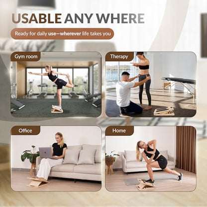 2 in 1 Balance Board & Slant Board for Calf Stretching - Adjustable Incline Board, 300lbs Capacity, Physical Therapy Equipment with Exercise Poster for Legs, Knees, Ankles, Heels
