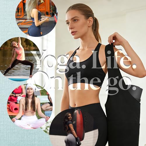 CosInStyle Heavy Duty Cotton Canvas Yoga Bag with Multi-Pocket Organizer, Large Capacity Gym Sports Bags, With 2 Bonus Mat Straps - color: Black