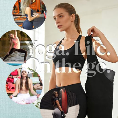 CosInStyle Heavy Duty Cotton Canvas Yoga Bag with Multi-Pocket Organizer, Large Capacity Gym Sports Bags, With 2 Bonus Mat Straps - color: Black