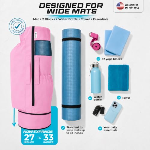 MAGNILAY Expandable Yoga Mat Bag, Adjustable Strap, Black, Large - color: Pink