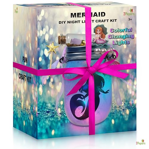 Make Your Own Mermaid Toy Night Light Lantern Jar Arts & Crafts For Girls, DIY Mermaid Gifts For Girls Ages 4 5 6-8 8-10 8-12 & Teens. Best Little Mermaid Craft Kit Projects & Kids Birthday Present - color: Turquoise- Mermaid