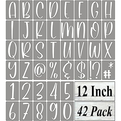 12 Inch Alphabet Letter Stencils for Painting - 42 Pack Letter and Number Stencil Templates with Signs for Painting on Wood, Reusable Letters and Numbers Stencils for Chalkboard Wood Signs & Wall Art - size: 12 Inch
