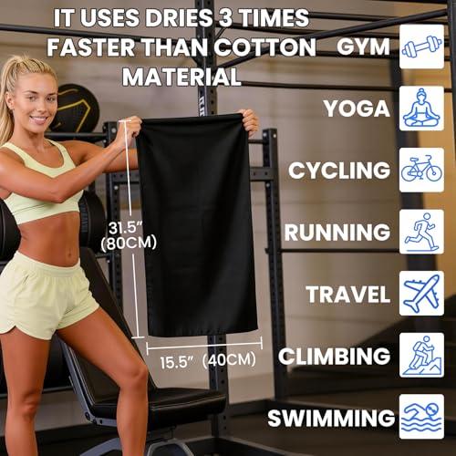 Microfiber Gym Towels - Gym Sweat Sports Towel, Set of 5 Pastel, Black