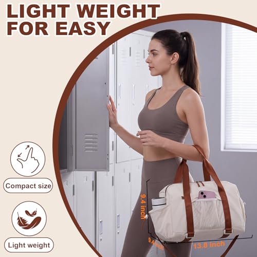 LEDAOU Small Gym Bag for Women, Mini Duffle Bag with Yoga Mat Holder Lightweight Carry On Sports Bag with Separate Shoe Pocket and Wet Pocket Duffel Bags Dance Yoga Workout Bag - color: Beige, size: Mini-14"