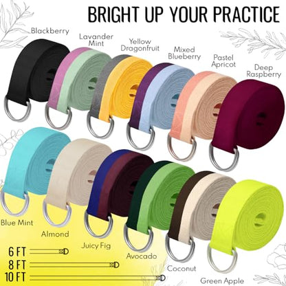 TECEUM 2 IN 1 Yoga & Mat Strap for Stretching – Cotton – 6/8/10 ft - color: Yellow Gray, size: 8 ft