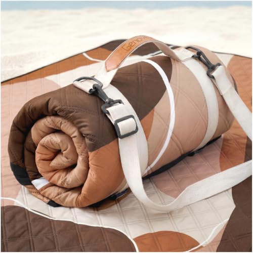 Genovega Waterproof Sandproof Beach Blanket Picnic Outdoor Camp Mat Rug Towel Family Trip Essentials Summer Vacation Must Have Travel Accessories Lake Day Stuff Thing Need Gear Gift Item Gadget - color: Wave Brown