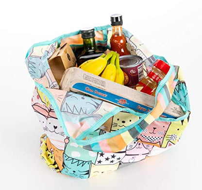 O-WITZ Reusable Grocery Bags | Vibrant Tote Bag For Groceries, Gym, Office, Beach Gear, Toys & More | Washable Design With Large Handles For Maximum Convenience | Folds Into A Small Pouch, Cat - color: Cat