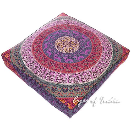 Mandala Floor Pillow Cover Meditation Cushion Seating Throw Hippie Round Colorful Decorative Bohemian Indian Pouf Ottoman Handmade Cover ONLY (Dark Blue K1, 35" x 35") - color: Dark Blue K1, size: 35" x 35" (Pack of 1)