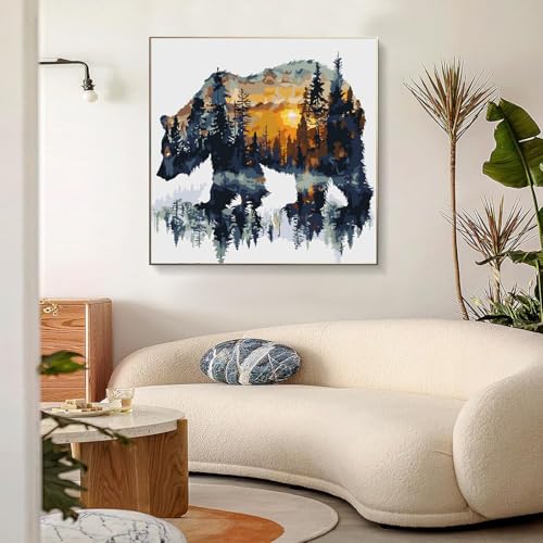 Meothan Paint by Numbers Kit for Adults Beginner 16x16 inch (Without Frame) | Forest Bear Adult Paint by Number Kits on Canvas, DIY Acrylic Oil Easy Painting by Numbers for Home Wall Decor - color: 1 Pack Bear, size: 15.7 x 15.7 in