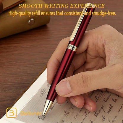 BEILUNER Red Lacquer Gel Pen With 24K Gold Finish, Retractable Pens, Gift Pen Set, Professional, Elegant, Writing, Executive, Office, Nice Fancy Designer, Perfect for Men and Women - color: Red and Gold Finish