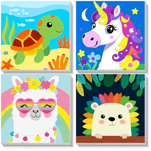 TOSTOG 4 Pack Paint by Number for Kids with Wooden Frame, DIY Animal Paint by Numbers for Kids Ages 4-8-12, Acrylic Oil Painting Kits Easy Paint by Number for Gift Home Wall Decor 8in X 8in - color: Animal
