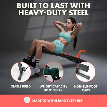 SQUATZ Adjustable Decline Sit-Up Bench for Abs with Handrail, Five Level Abdominal Bench for Core Training, Reverse Crunch Handle, Heavy-Duty Home Gym Sit Up Exercise Equipment for Core Muscles