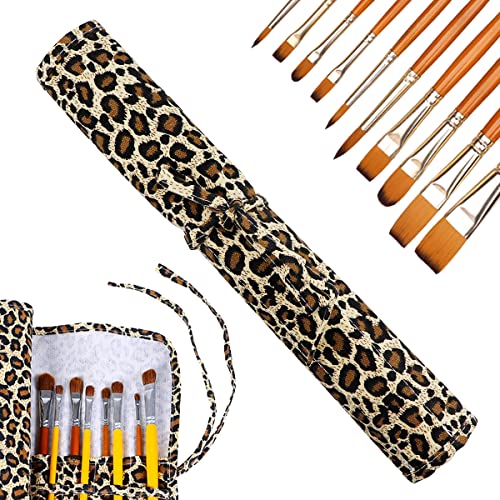 Yolufar 22 Slot Canvas Art Paint Brush Holder Canvas Brush Pouch Watercolor Paintbrushes Roll-Up Case Bag for Watercolor Oil Paint - Leopard Print Style - color: Style-1