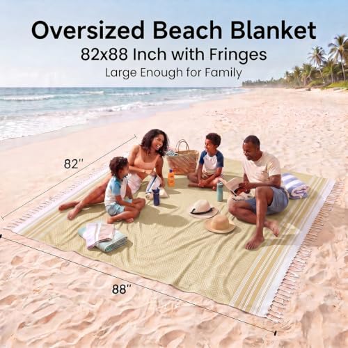 Yongoes Turkish Beach Towel Blanket Oversized 82x88 Camel Boho - color: Camel, size: Extra Large 82"x88"（208x224cm）