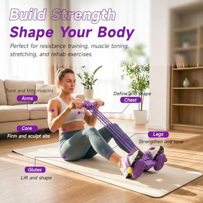 Pedal Resistance Band with Handles, Adjustable 6-Tube Detachable Workout Band, Thai Natural Rubber Tension Rope for Abs Arms Waist Legs, Home Fitness Equipment - color: purple