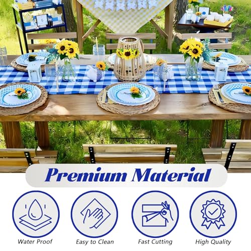 Disposable Blue & White Checkered Plastic Table Cover Roll 54in X 240ft - Heavy Duty Waterproof Tablecloth with Easy Slide Cutter for Parties, Picnics & Barbecues - color: Blue Checkered, size: 2880" x 54" (Rectangular)