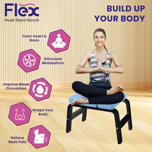 Flex Head Stand Bench - Yoga Inversion Stool for Safe Handstands, Strength Training, and Yoga Poses - 300 lb Capacity, Solid Frame with no Assembly Needed. Includes Nesting Cushion