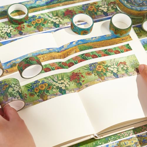 Art Washi Tape Set 22 Rolls, Decorative Masking Tape for Junk Journal, Scrapbooking Supplies, DIY Crafting Supplies - style: Oil painting