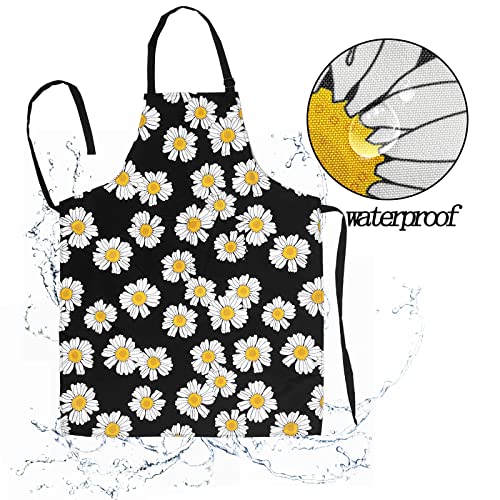 Adjustable Waterproof Apron Bib Apron with 2 Pockets Cooking Kitchen Aprons for Women Men Chef - color: Daisy Apron