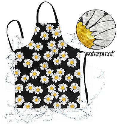 Adjustable Waterproof Apron Bib Apron with 2 Pockets Cooking Kitchen Aprons for Women Men Chef - color: Daisy Apron