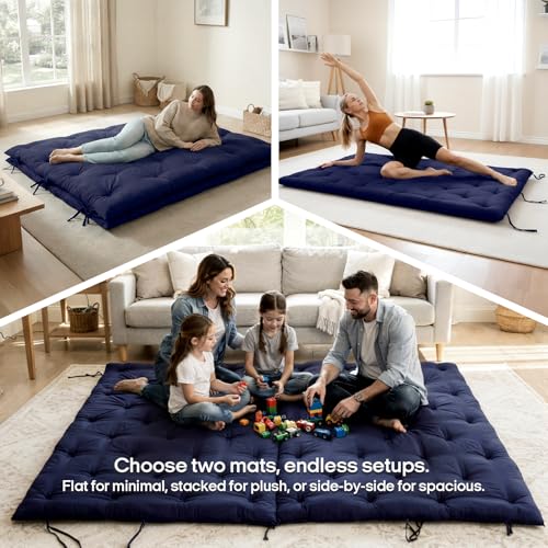 Syrinx Water Resistant Japanese Floor Mattress Futon, King Size 80"x76" - color: Navy Blue, size: King(80"L x 76"W x 2.5"Th)