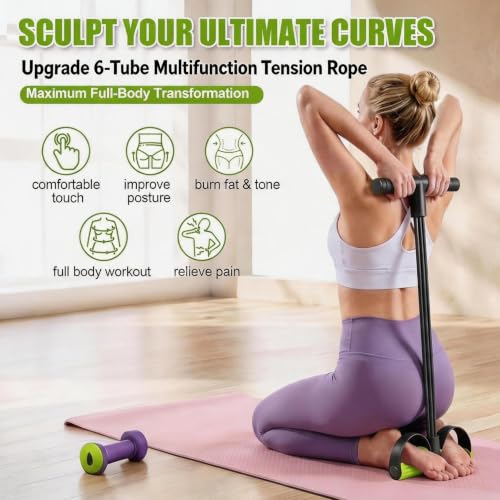 Foot Pedal Resistance Bands with Handles, Multifunction Elastic Yoga Exercise Bands, Home Gym Fitness Equipment for Women & Men to Tone Abs, Core, Legs, Arms, Waist - color: Black-green