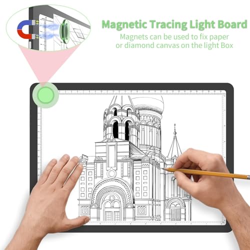 KOBAIBAN A4 Magnetic Light Box with Bag, Rechargeable Diamond Art Light Board with Side Physical Buttons, 3 Color Light Modes Super Bright Light Pad Light Table for Tracing, Drawing, Sketching (Black) - size: A4 with Bag