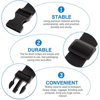 BESPORTBLE Buckle Straps Set: Black Nylon Adjustable Buckle Straps with Quick Release for Backpacking, Outdoor Activities Securing Yoga Mats Tents and Luggage, No Sewing Kit