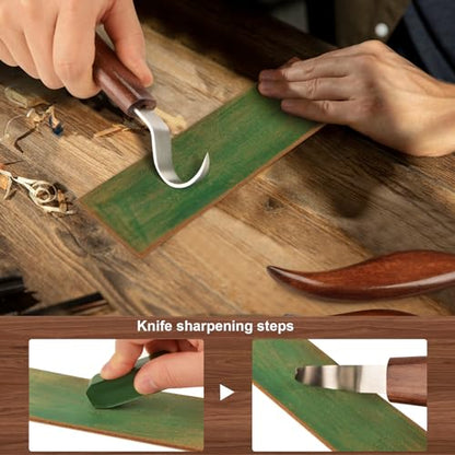 Wood Carving Knife With Leather Strop and Polishing Compound, Wood Whittling Tools for Beginners, Adults and Kids (Hook Carving Knife) - style: Hook Carving Knife