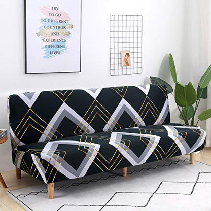 MIFXIN Armless Sofa Cover Futon Slipcover Stretch Elastic Folding Sofa Bed Non-Armrest Couch Furniture Protector Spandex Printed Washable Sofa Cover Without Armrest (Gold Rhombus) - color: Gold Rhombus