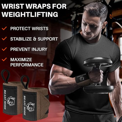 TECEUM Elastic Cotton Weightlifting Wrist Wraps with Thumb Loops, 1 Pair - color: Brown, style: 12" – Arms on Fire