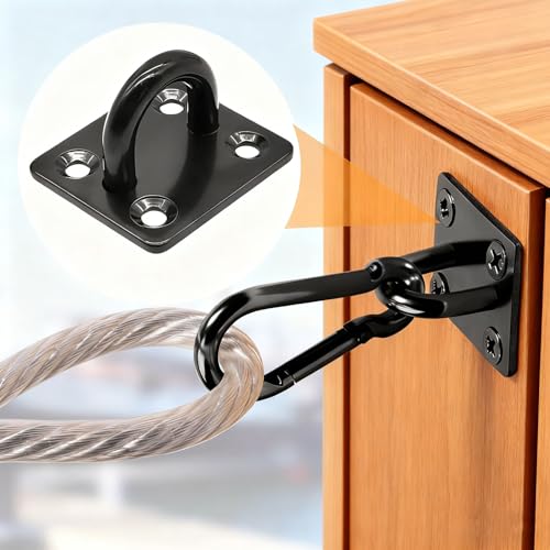 4Pcs Square Ceiling Hooks, Black Zinc Galvanized Steel Eye Hooks - color: Black（Square）
