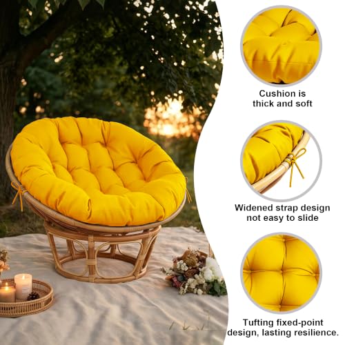 47" Round Tufted Floor Cushion, Thick Meditation Papasan with Ties - color: Yellow